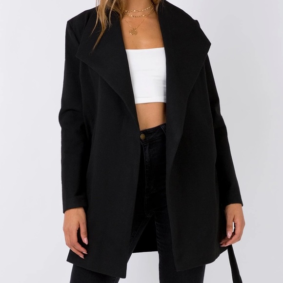 Princess Polly Jackets & Blazers - Princess Polly Black Wrap Longline Coat